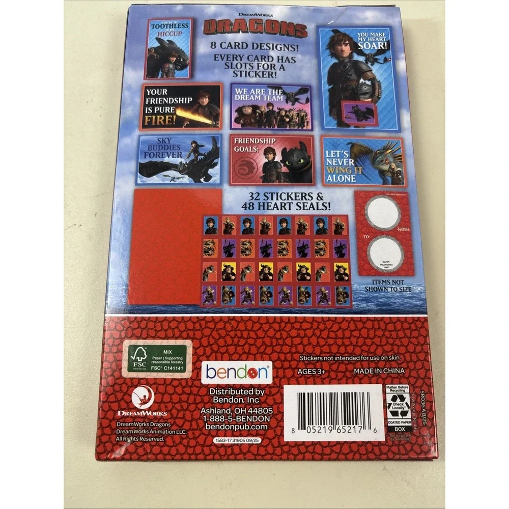 How To Train Your Dragon Valentine's Day 32 Cards/Stickers 48 Heart Seals Movie
